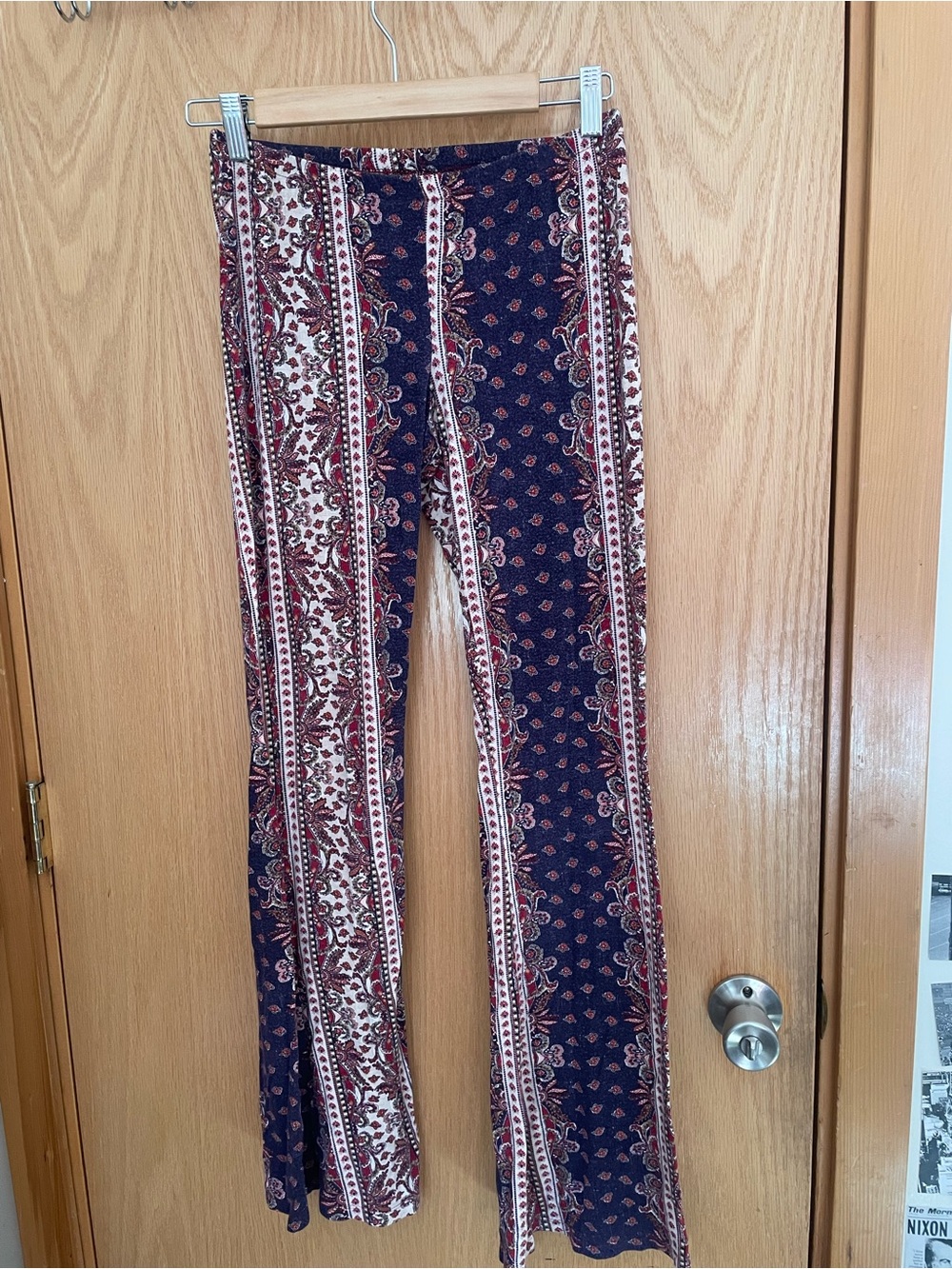 h.i.p. Navy & Burgundy Boho Stripe Wide-Leg Pants